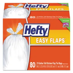 Hefty Easy Flaps Trash Bags, 13 Gal, 0.69 Mil, 23.75" X 28", White, 480/Carton - PCTE84563CT