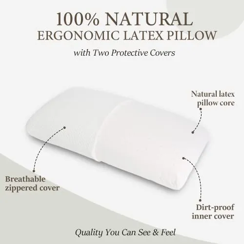 JABXKEJI Talalay Latex Pillows for Sleeping Queen Size, Medium Firm, 100% Natural No Memory Foam Chemicals, for Side, Back & Stomach Sleepers, to Alleviate Neck, Shoulder & Back Pain