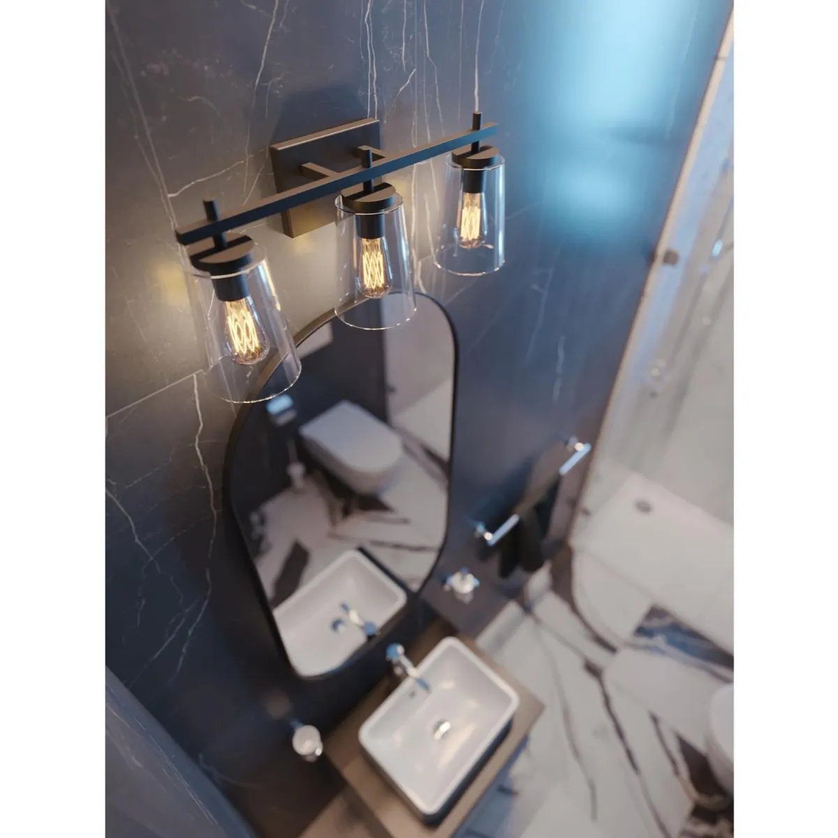 Joanna 23 in. 3 Lights Vanity Light Black Finish Clear Shade