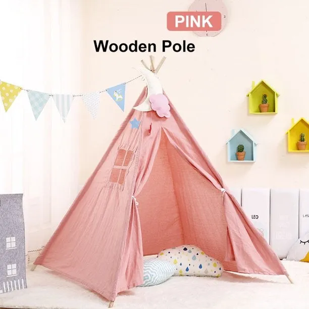 Kids Play Tent Kids Canvas Teepee Tent Playhouse Beige