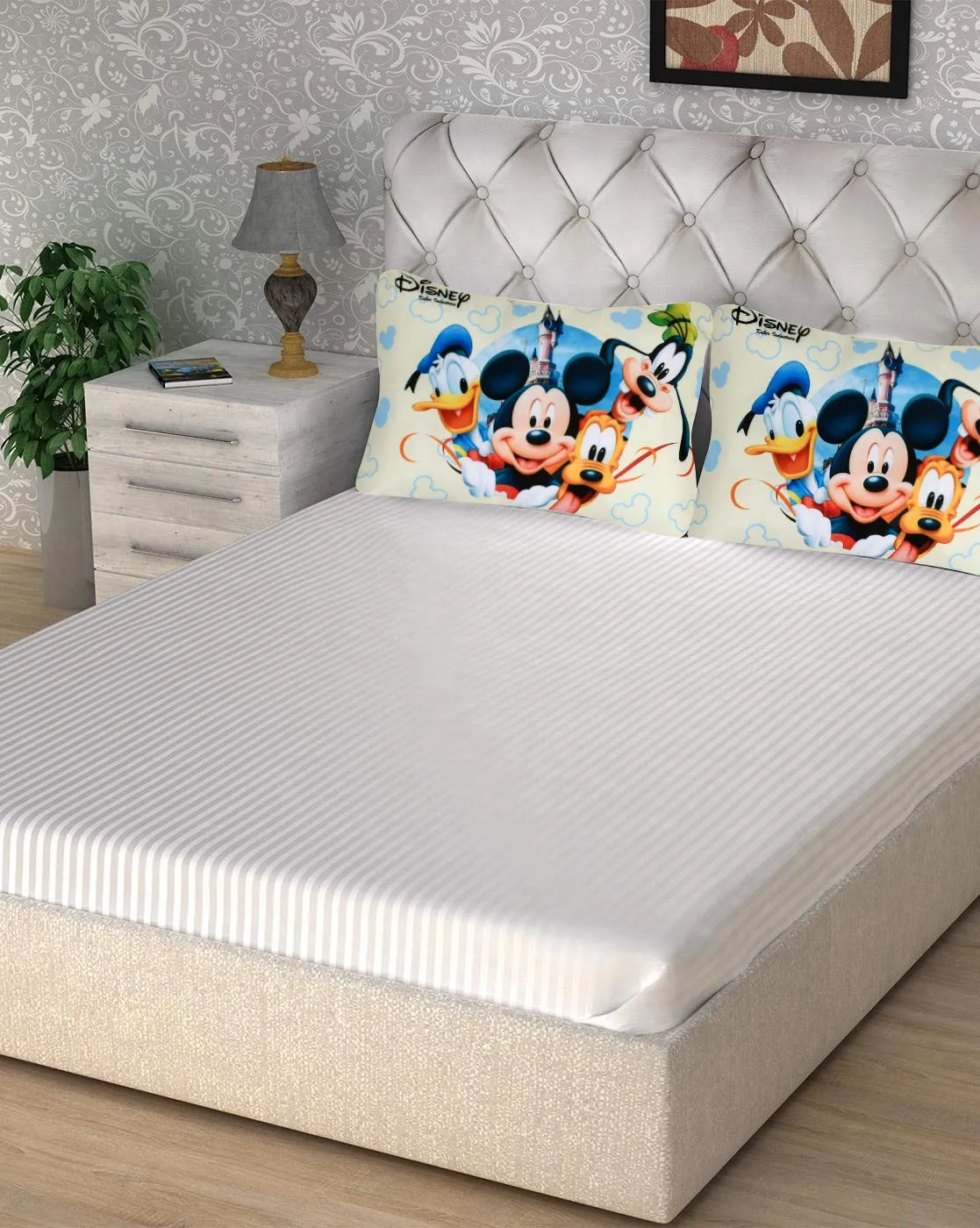 Kuber Industries Soft Throw Inserts with Microfiber Filled, Full Back & Lumbar Support Decorative Pillow with Disney Printed Cover for Sofa Bed Couch & Chairs,16"x24"(Cream)-Pack of 2-KUBMART15944