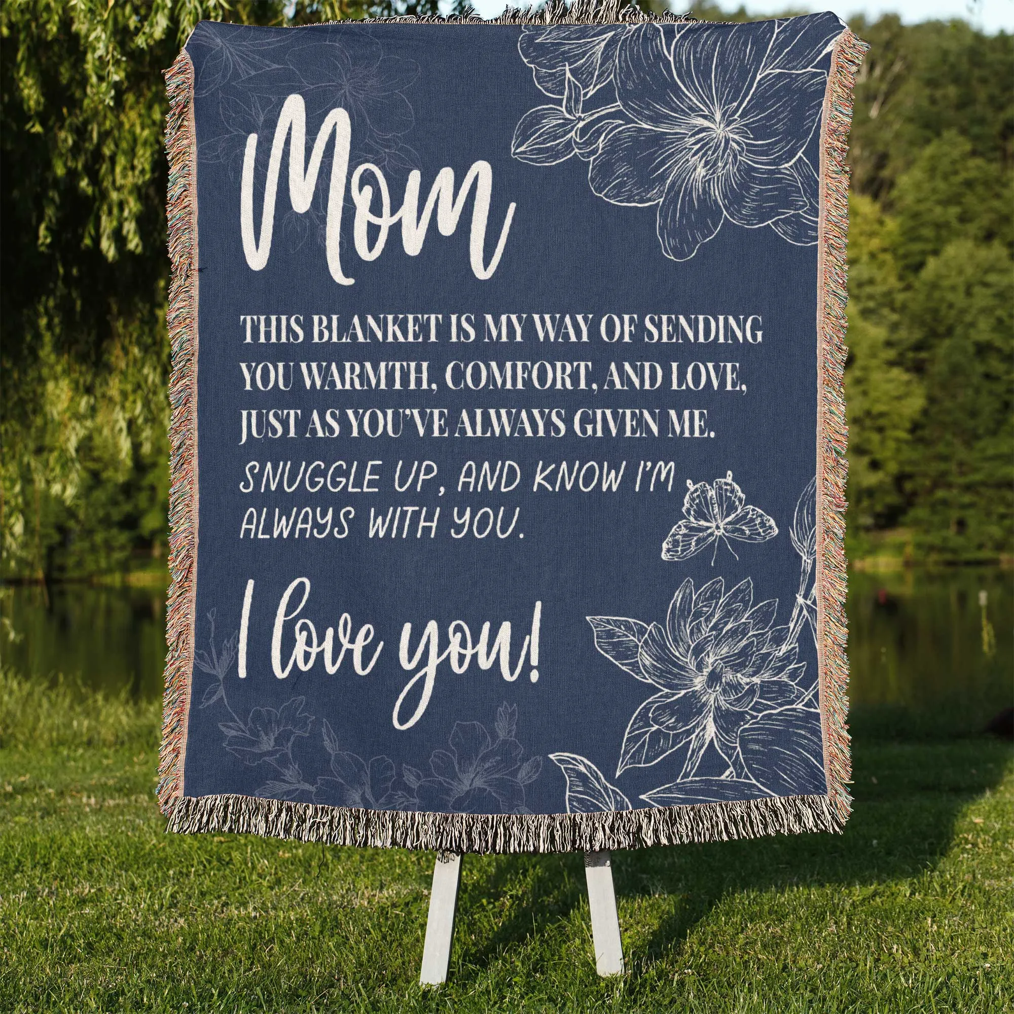 Mom I Love You Floral Gift for Mothers Gift Woven Jacquard Blanket