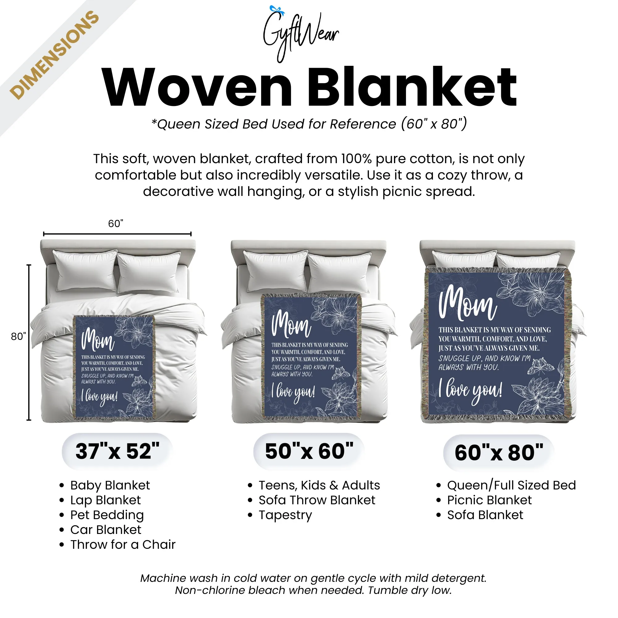 Mom I Love You Floral Gift for Mothers Gift Woven Jacquard Blanket