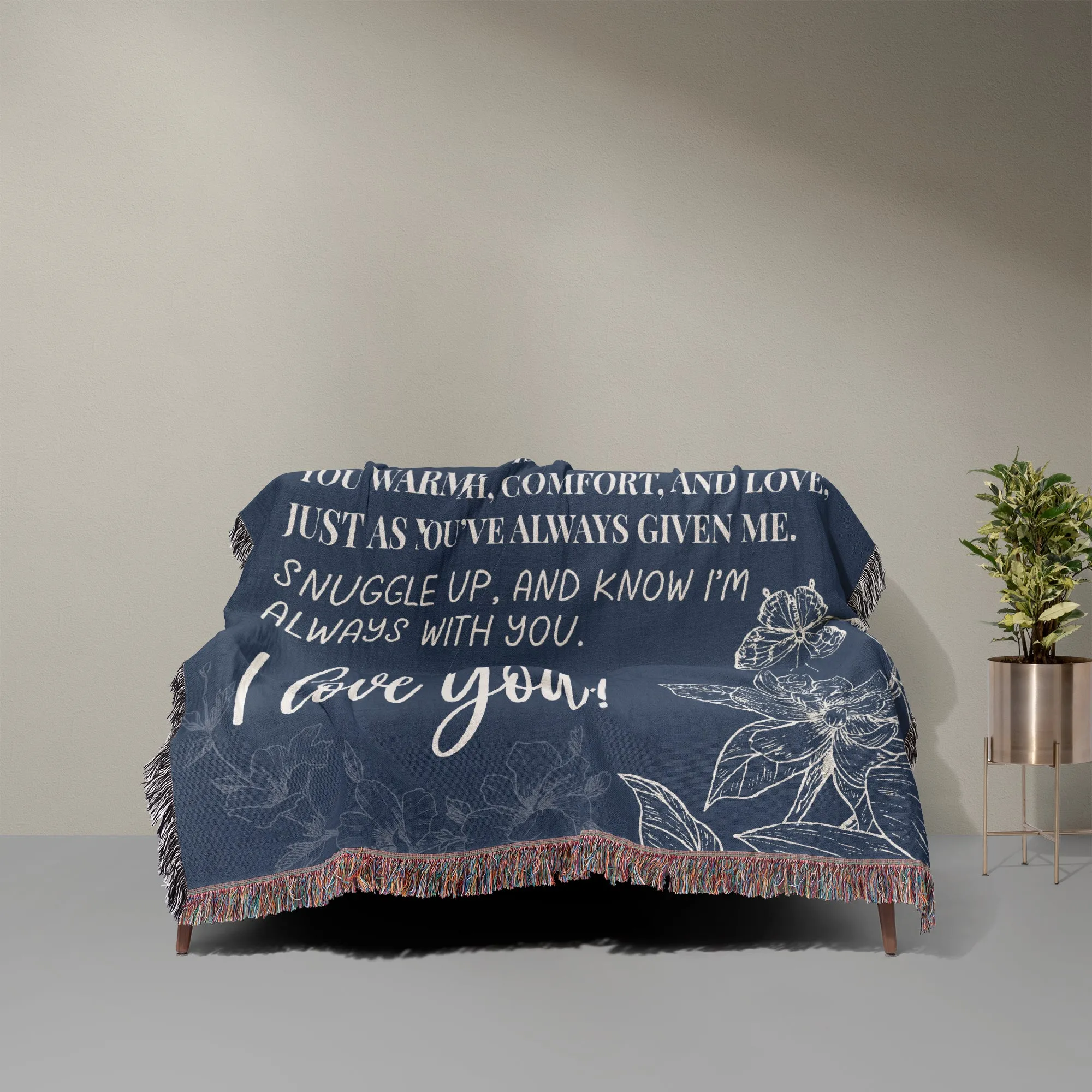 Mom I Love You Floral Gift for Mothers Gift Woven Jacquard Blanket