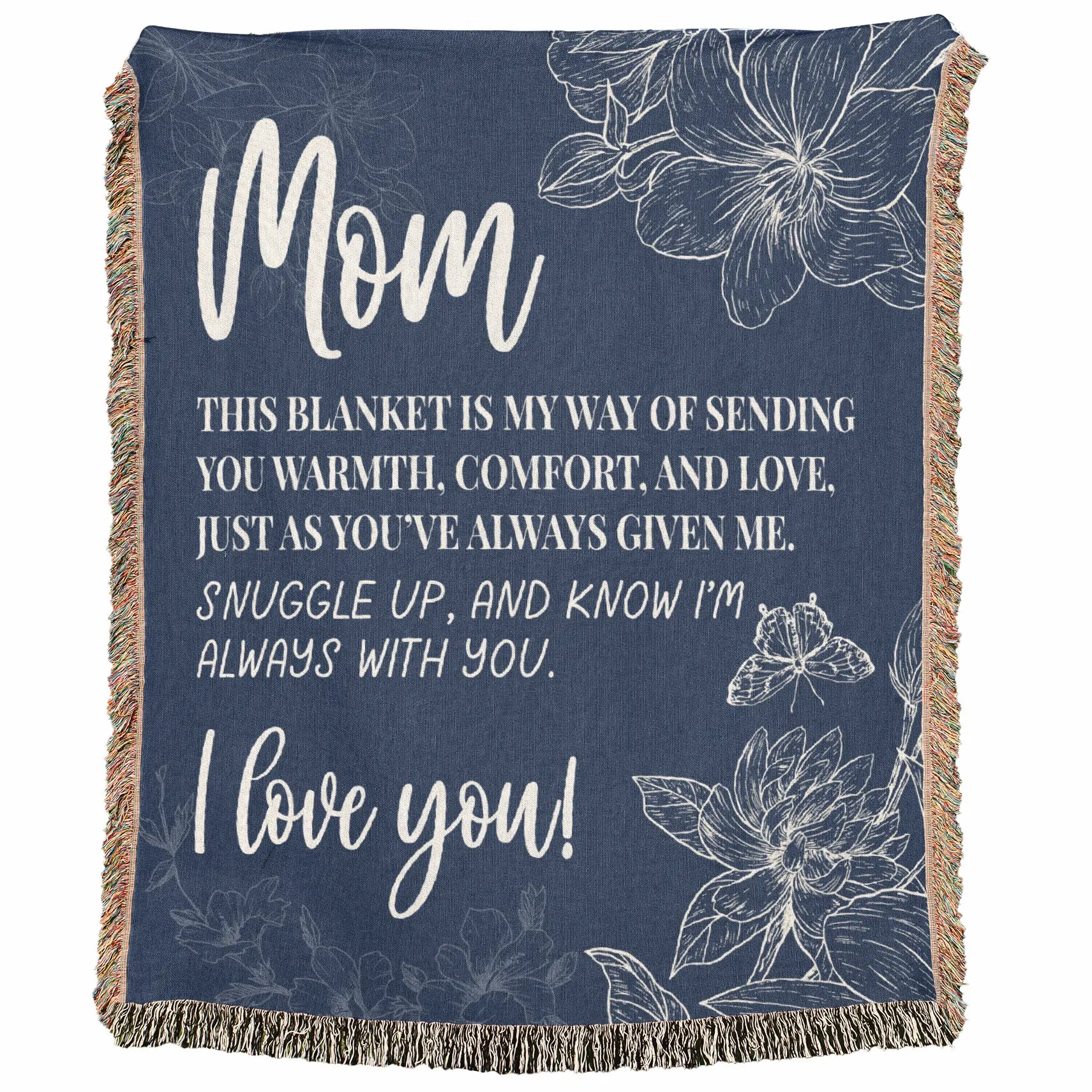 Mom I Love You Floral Gift for Mothers Gift Woven Jacquard Blanket