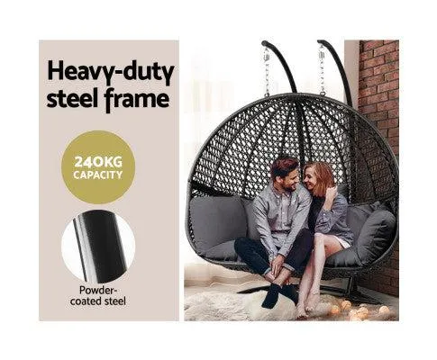 Outdoor Double Hanging Swing Chair - Black