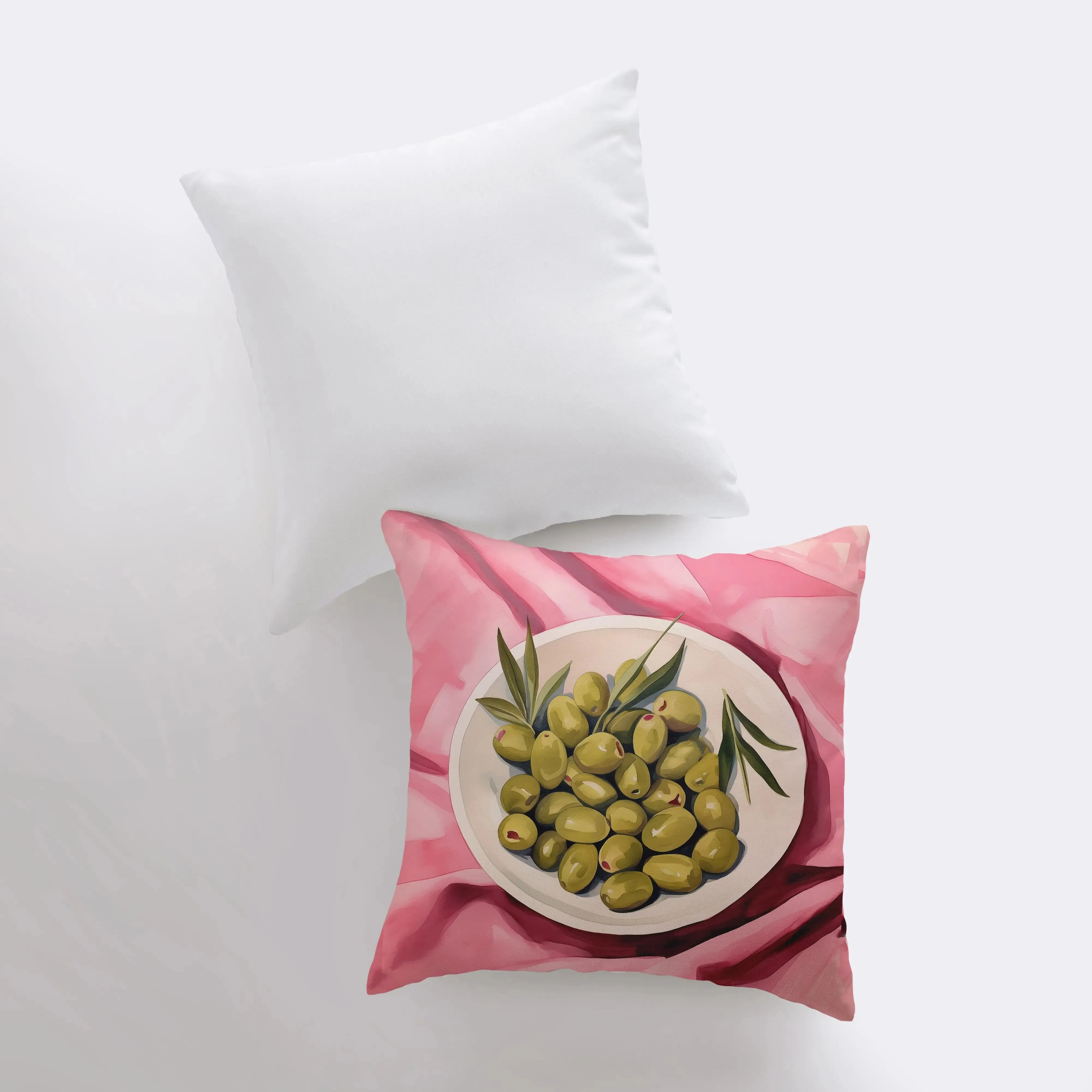 Pink Olives | Gouache Painting | Food Pillow | Abstract Still Life | Throw Pillow | Home Decor | Gift for Her | Pillow Cover | Travel Gift