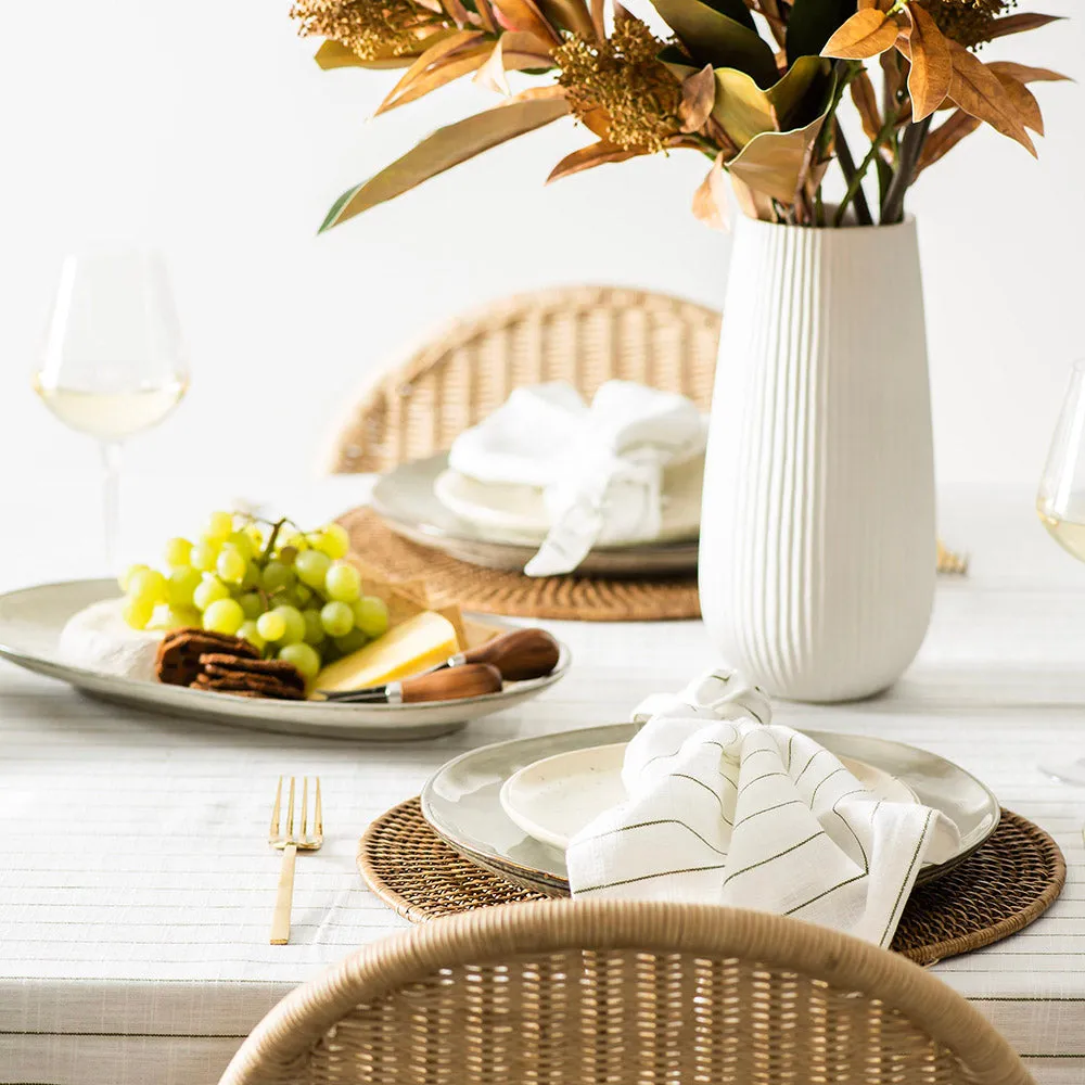 Pinstripe Tablecloth White & Olive 150x350cm