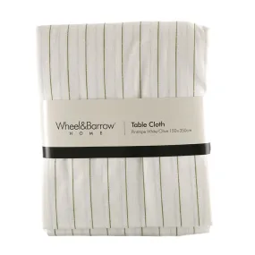 Pinstripe Tablecloth White & Olive 150x350cm