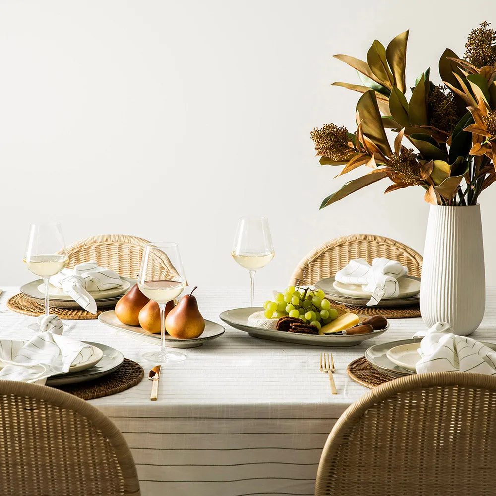 Pinstripe Tablecloth White & Olive 150x350cm