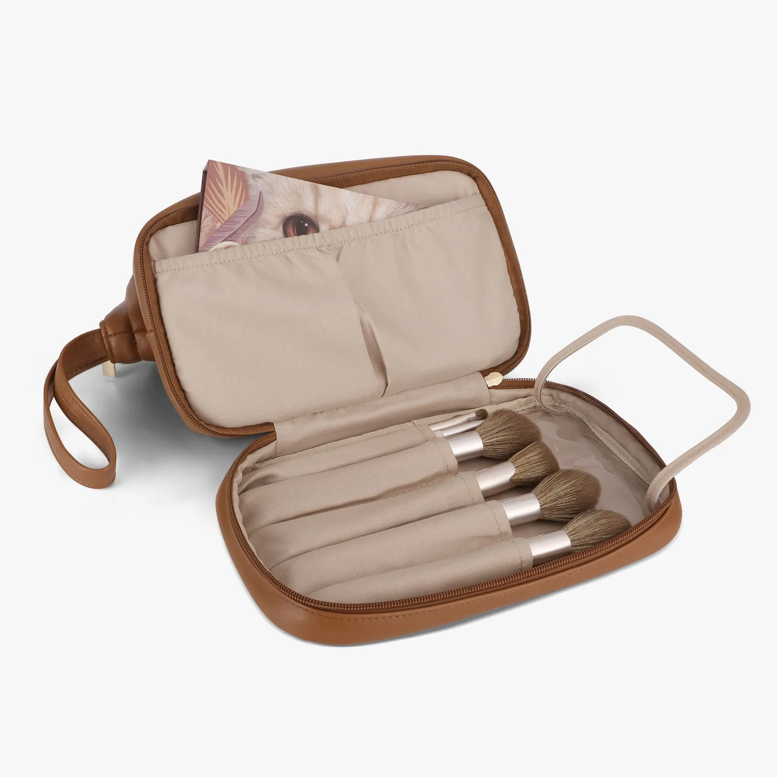 Pocmimut Double Layer Leather Makeup Bag