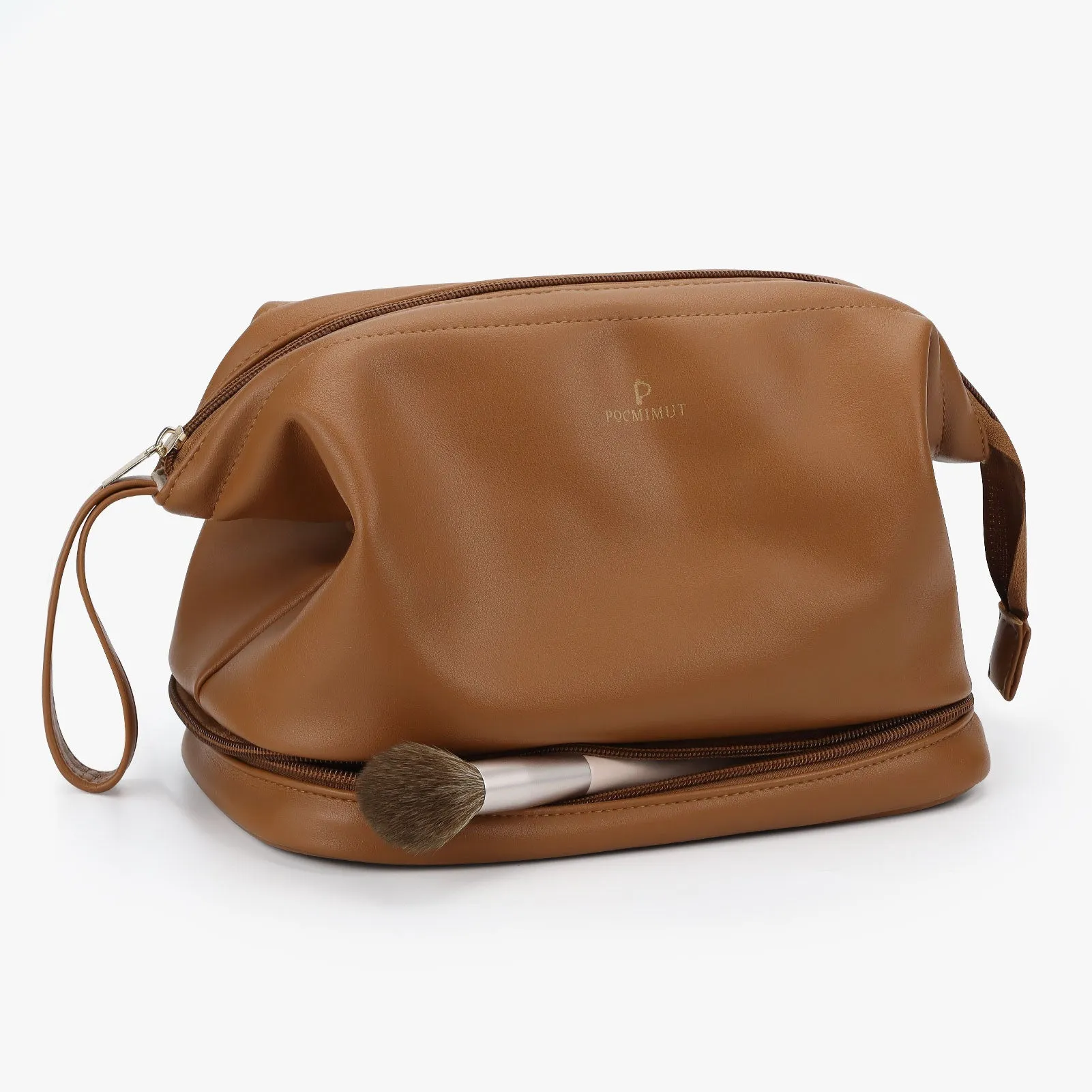 Pocmimut Double Layer Leather Makeup Bag