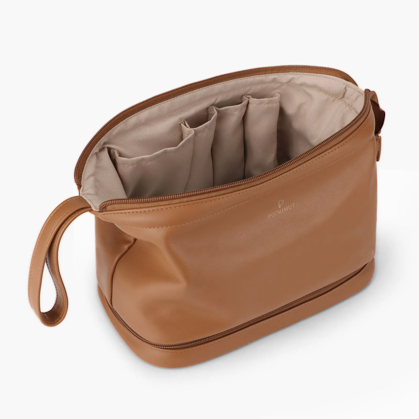 Pocmimut Double Layer Leather Makeup Bag