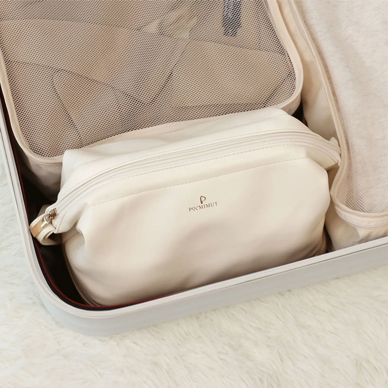 Pocmimut Double Layer Leather Makeup Bag