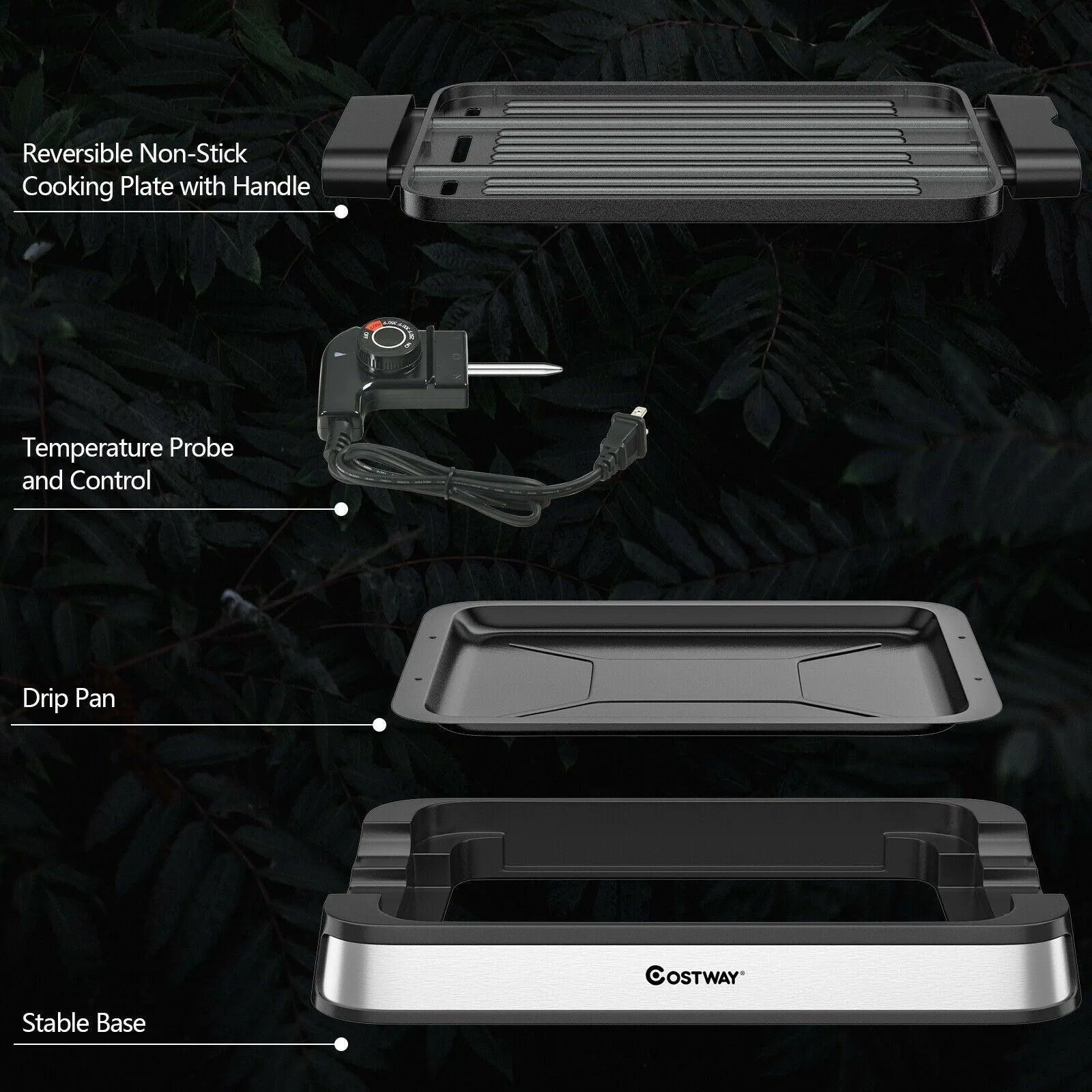 Smokeless Indoor Grill EP24926US,Electric Griddle with Non-stick Cooking Plate,1500W