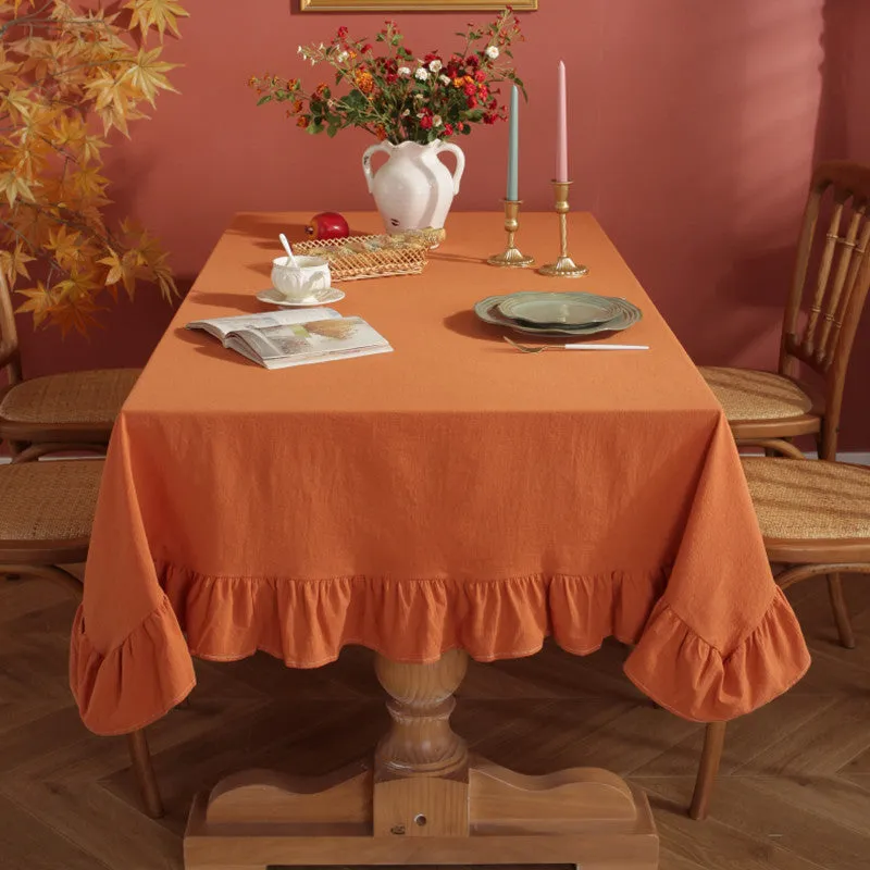 Solid Color Ins Style Pumpkin Tablecloth Pure Cotton Ruffles Tablecloth Halloween Decorative Table Cloth Photograph Background Cloth