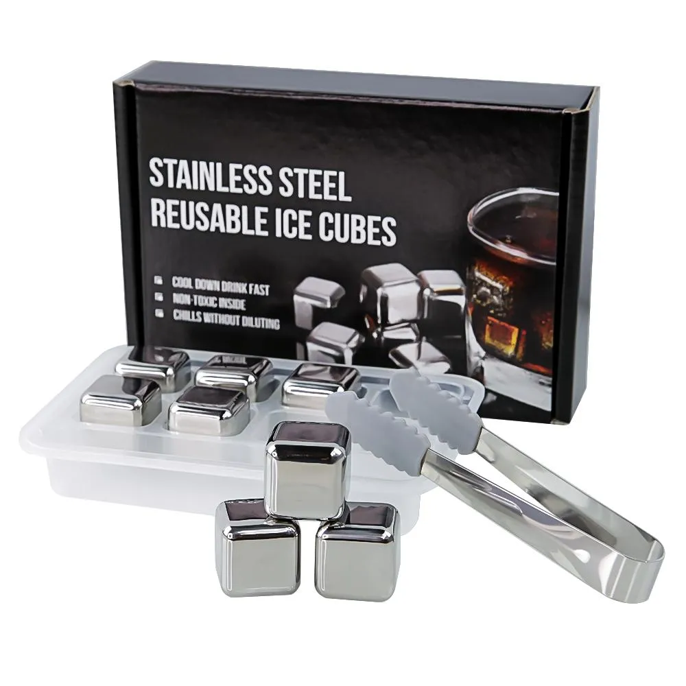 Stainless Steel Ice Cubes (8 Pieces)   Tongs