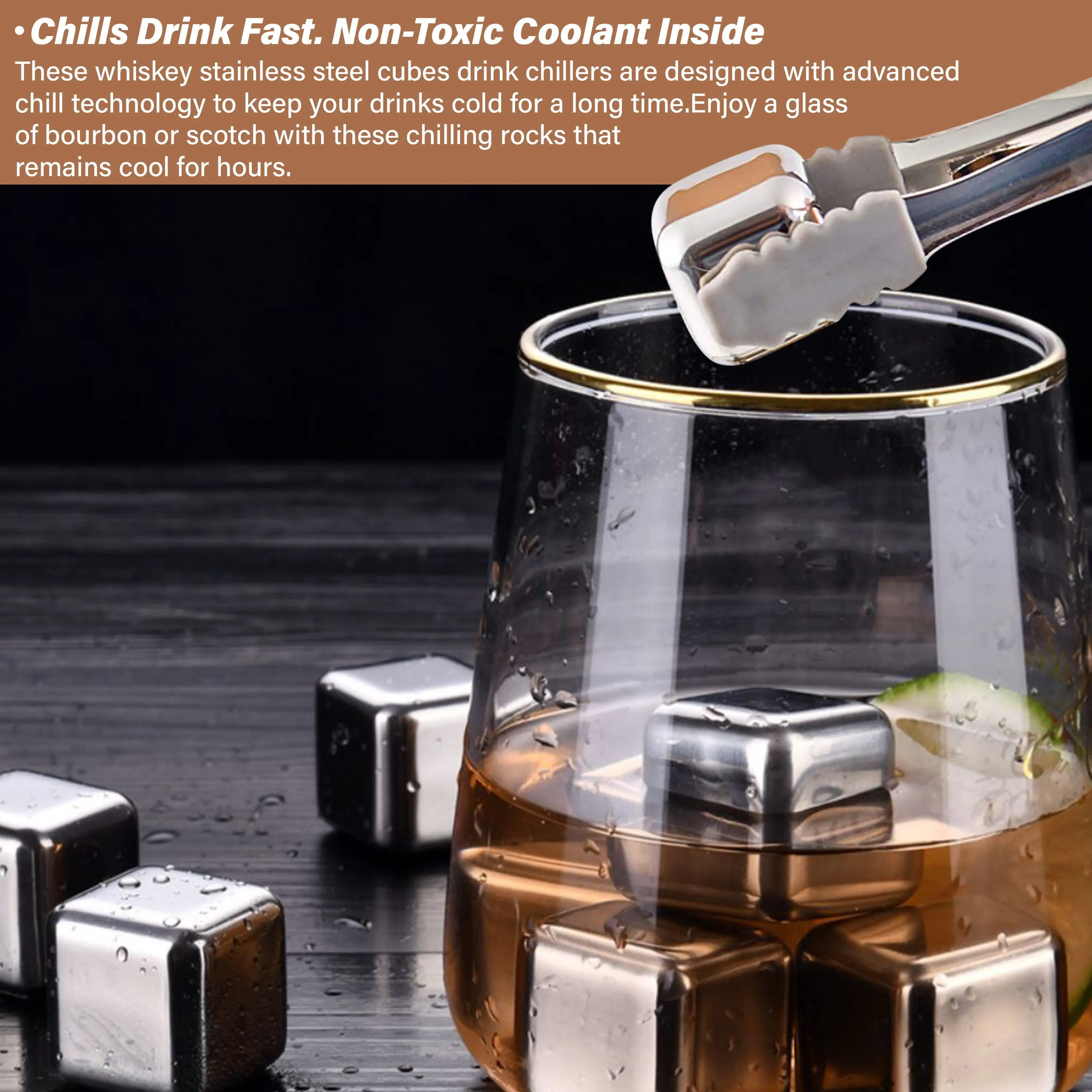 Stainless Steel Ice Cubes (8 Pieces)   Tongs