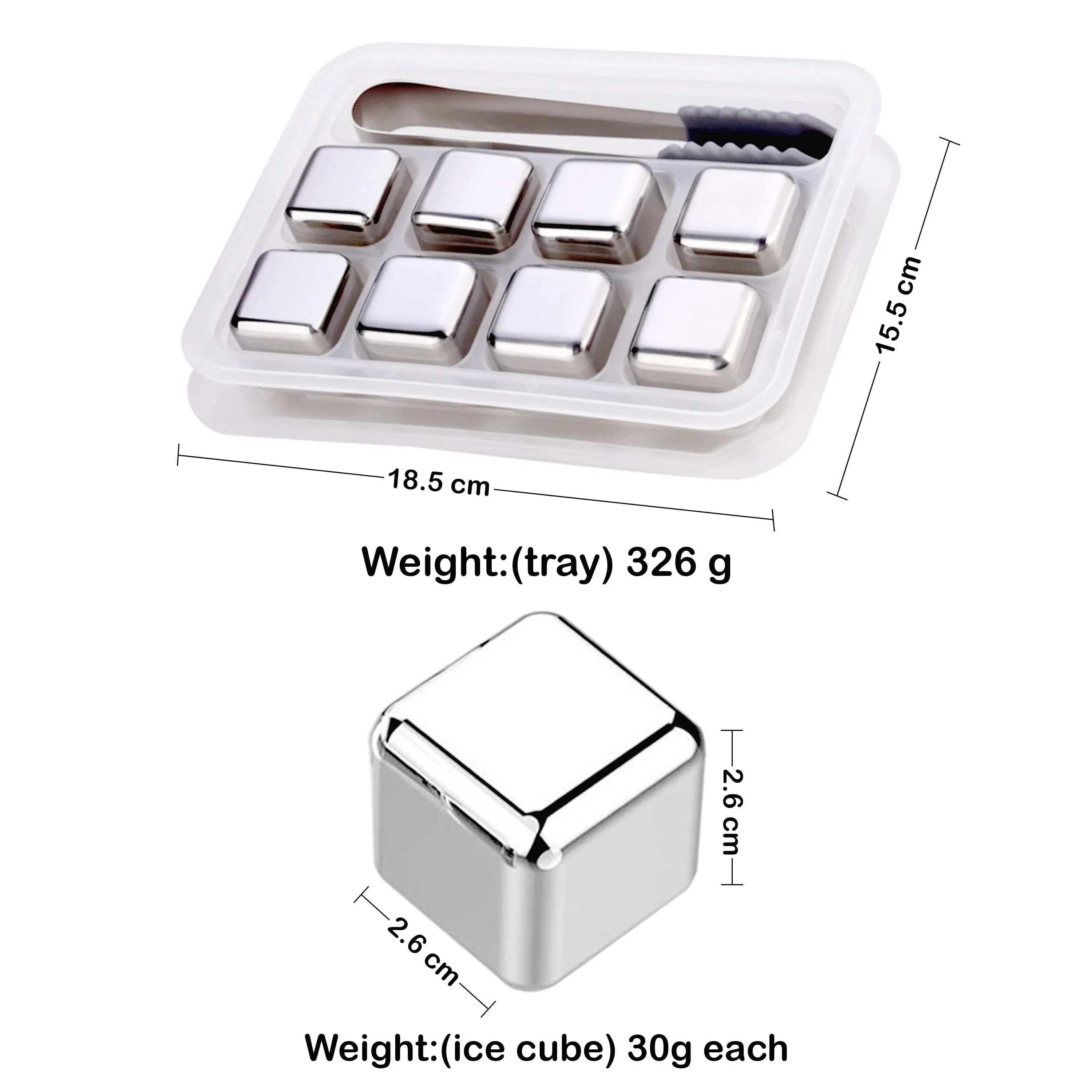 Stainless Steel Ice Cubes (8 Pieces)   Tongs