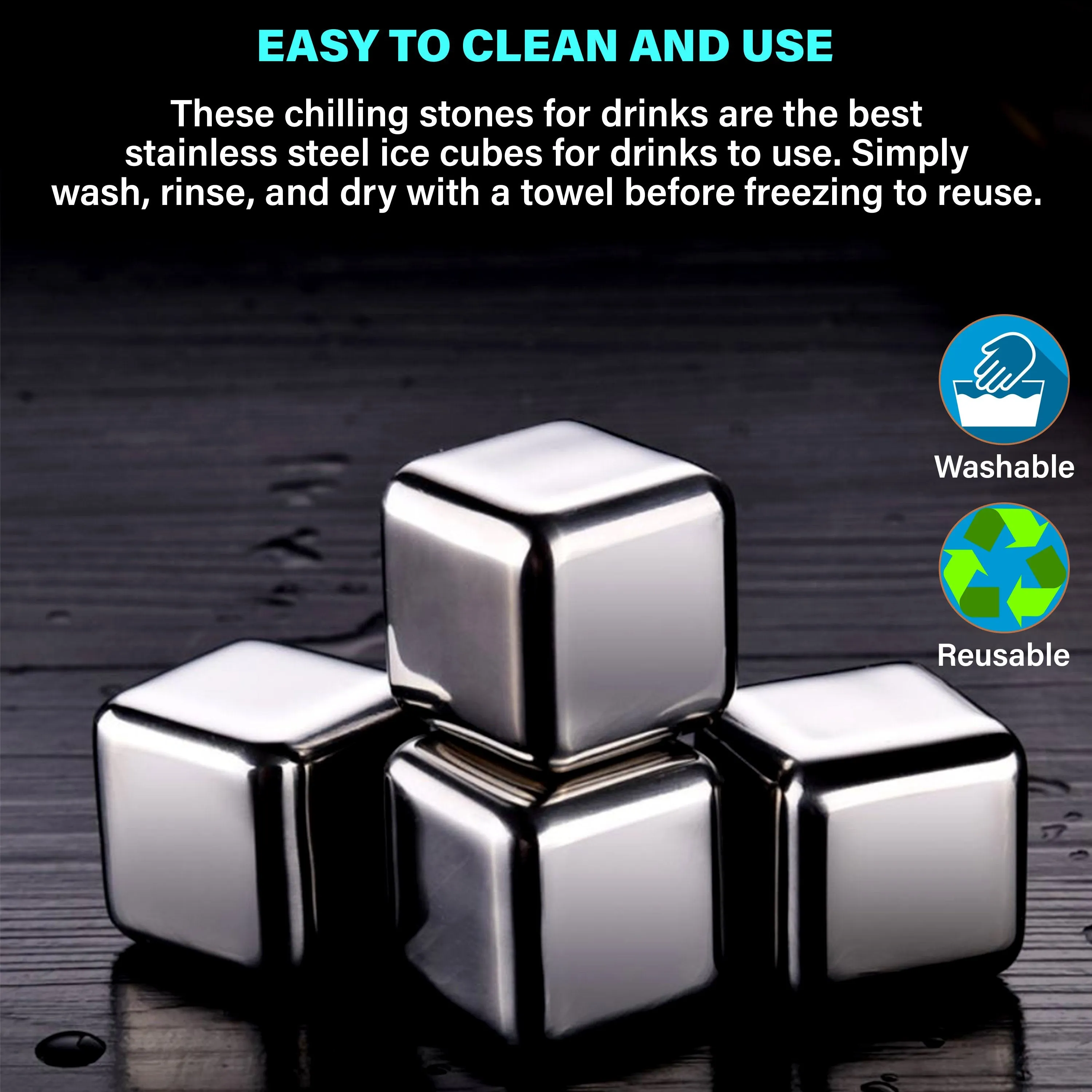 Stainless Steel Ice Cubes (8 Pieces)   Tongs