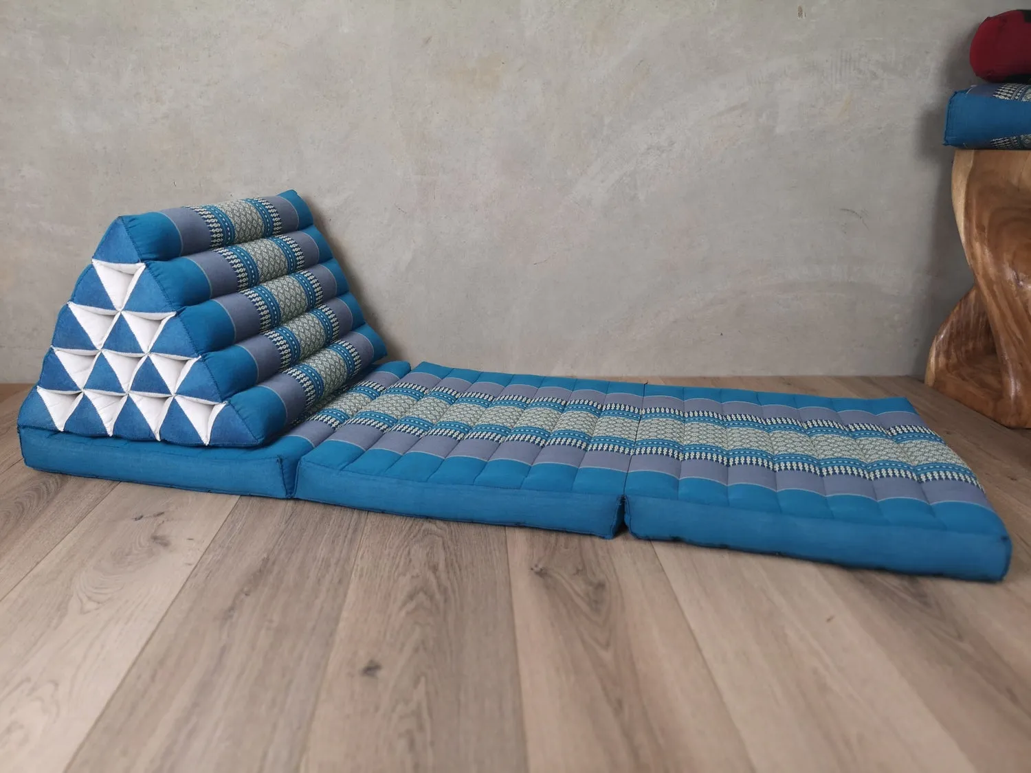 Thai kapok cushion  Day bed roll out mattress 3-Folds with backrest Cushion -100% Thailand handmade Kapok-Blue