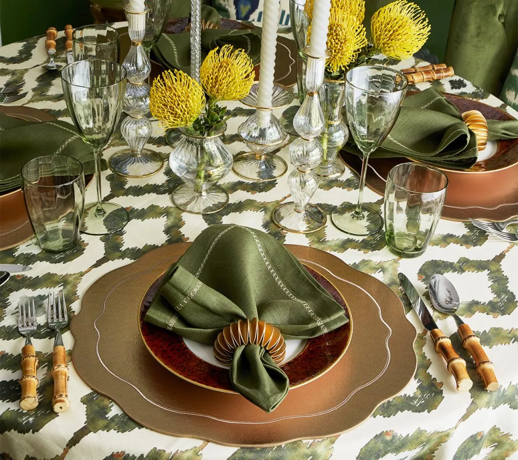 Watercolor Ikat Tablecloth in Olive