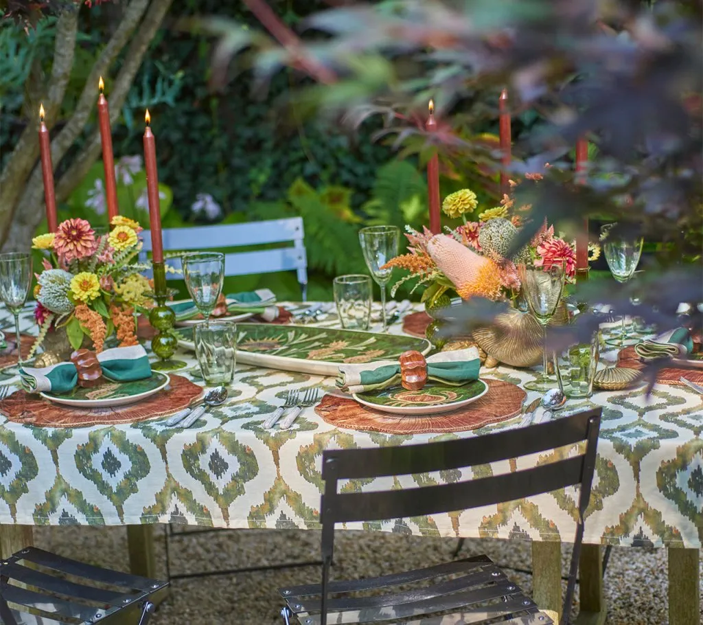 Watercolor Ikat Tablecloth in Olive