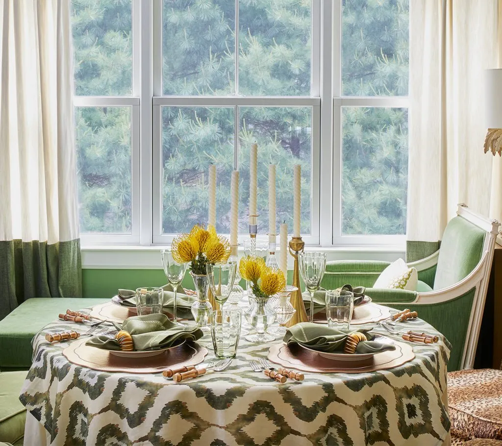 Watercolor Ikat Tablecloth in Olive