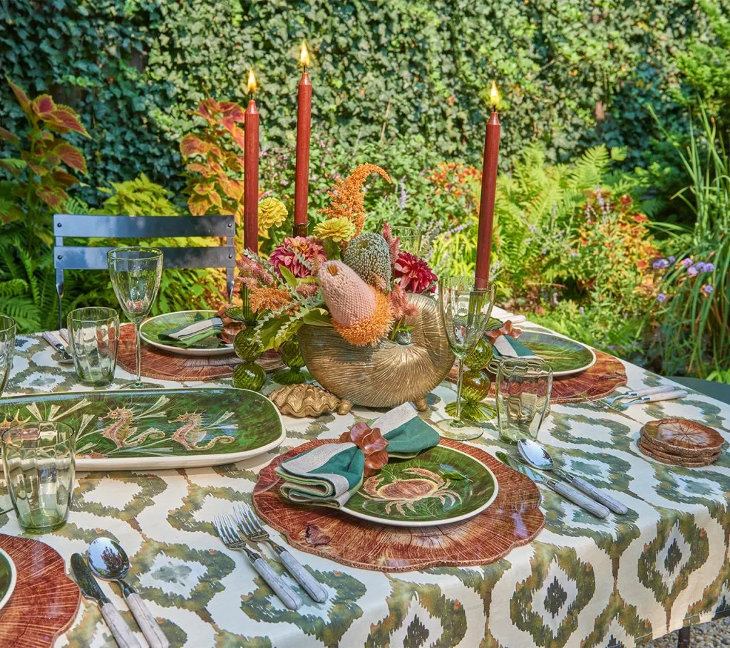 Watercolor Ikat Tablecloth in Olive